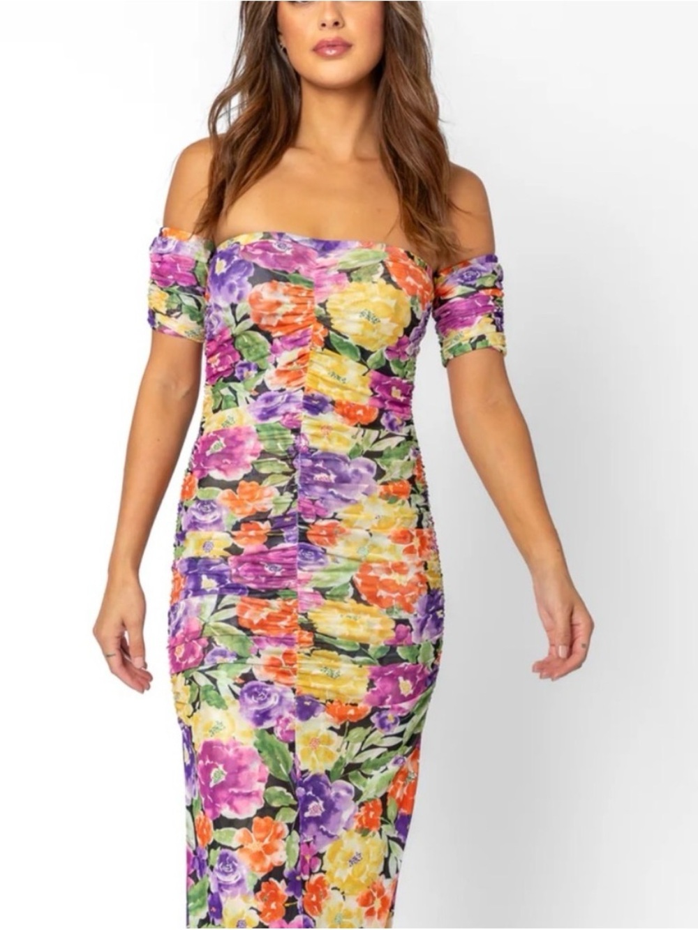 Endless Blu Off the Shoulder Multi Color Floral Dress